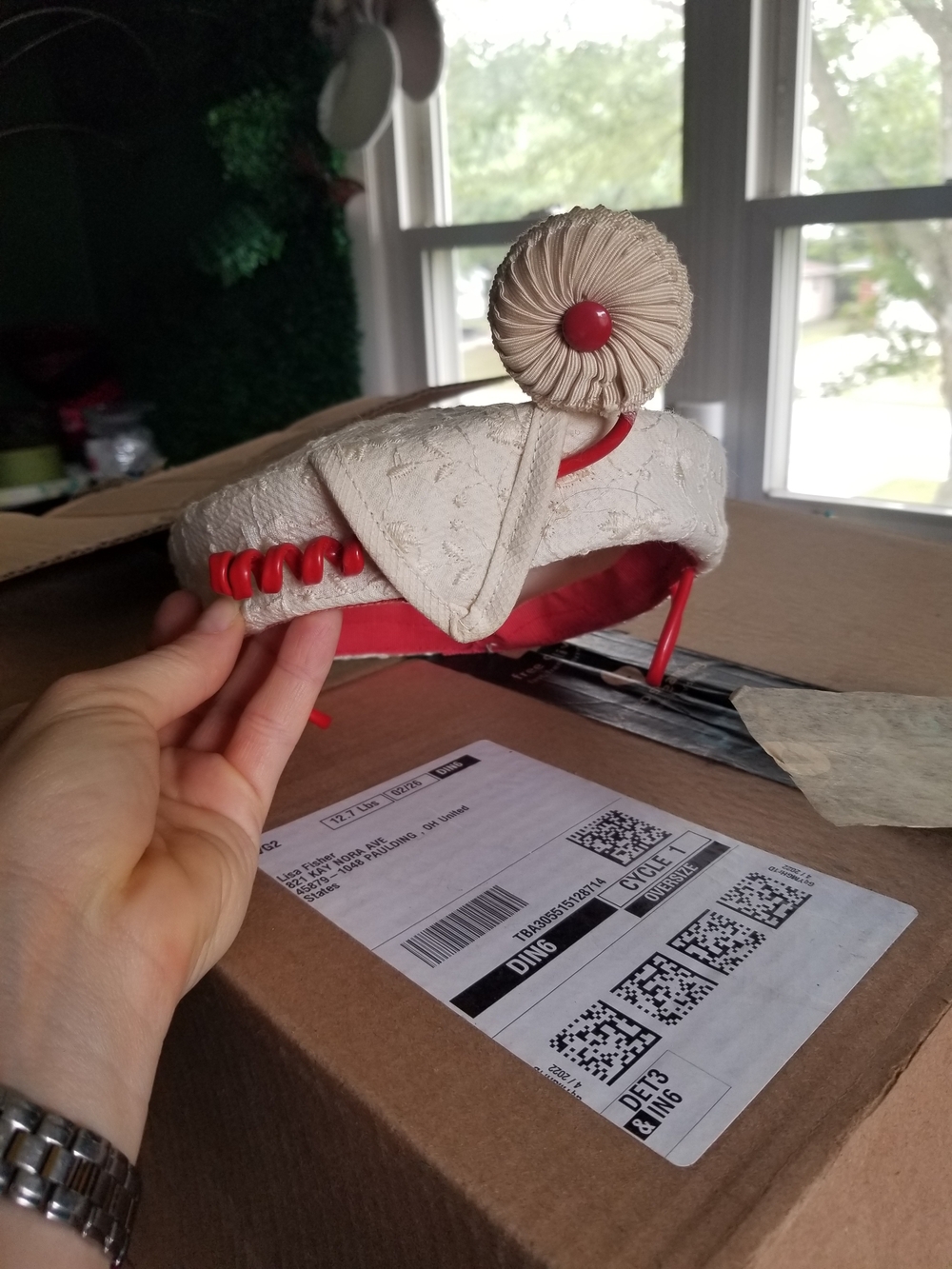 Vintage Ivory And Red Hat